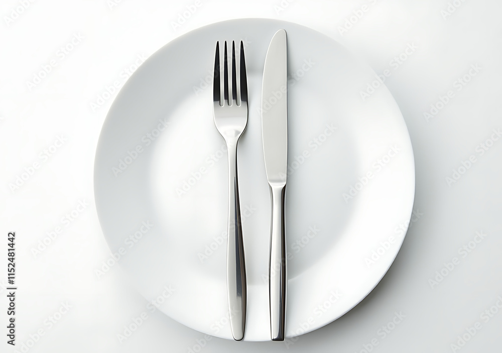 fork knife laid across white plate precise fork knife laid across white plate precise