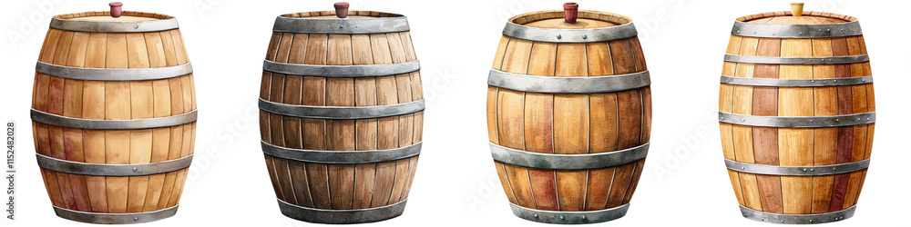 National Drink Wine Day and wine event, A series of wooden barrels showcasing various designs and textures, highlighting their craftsmanship and age. National Drink Wine Day and wine event, A series of wooden barrels showcasing various designs and textures, highlighting their craftsmanship and age.