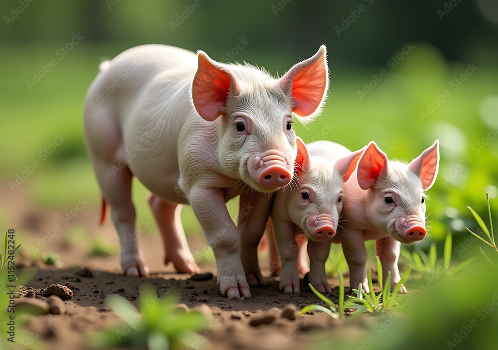 sow cute piglets cuts small patch land sow cute piglets cuts small patch land