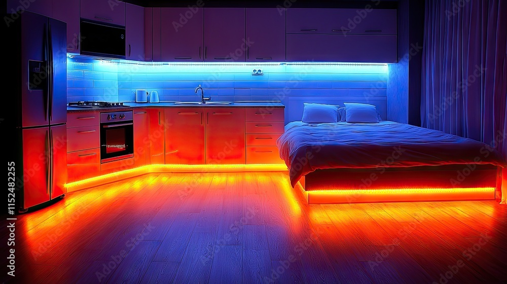 High-Tech Kitchen: Touch-Screen Appliances, Smart Fridge, and LED Lighting High-Tech Kitchen: Touch-Screen Appliances, Smart Fridge, and LED Lighting