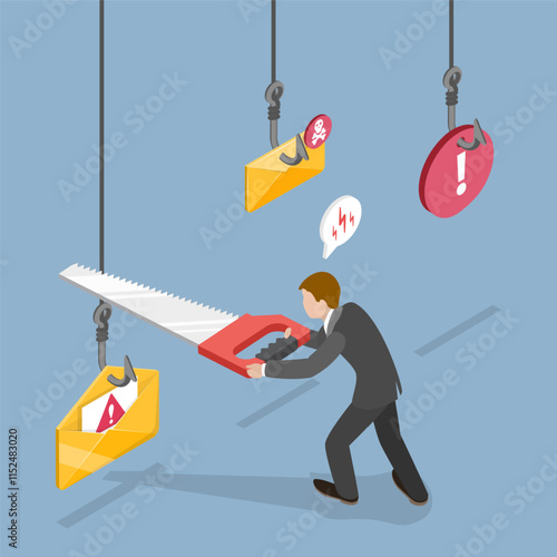 3D Isometric Flat Vector Illustration of Internet Phishing Or Spam, Strategies To Avoid Phishing And Spam Emails