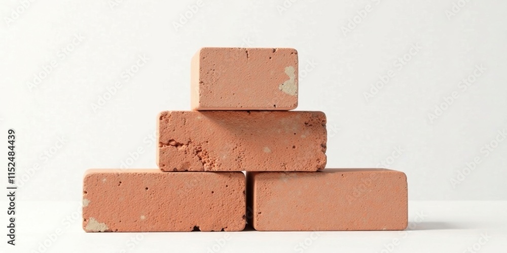 Obraz premium A small stack of pale orange rectangular blocks arranged in a pyramid shape against a bright white background