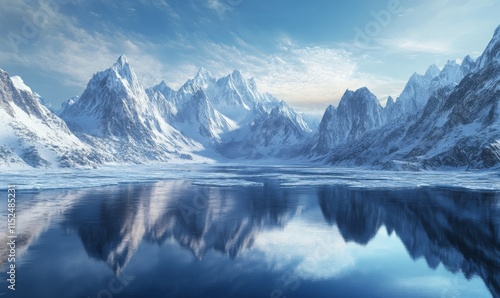 Wallpaper Mural Frozen mountain lake surrounded by snowy peaks, reflective ice surface capturing the stark beauty of winter. Torontodigital.ca