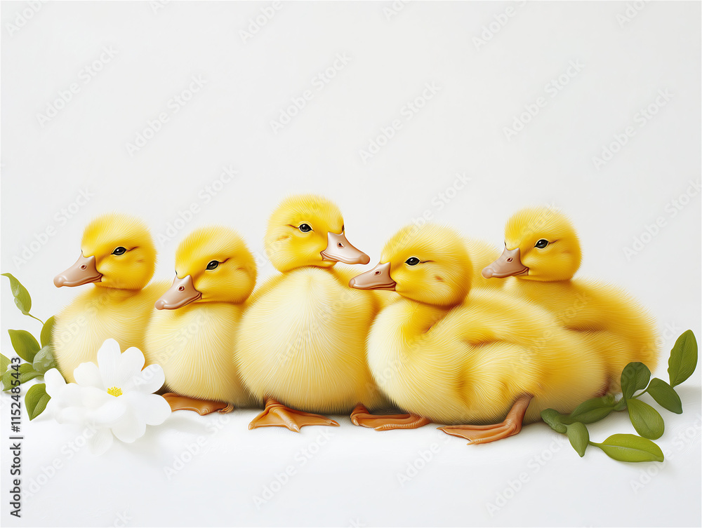 A group of cute yellow ducklings sitting together on a white background, symbolizing innocence, childhood, and friendship. Perfect for baby-related themes. A group of cute yellow ducklings sitting together on a white background, symbolizing innocence, childhood, and friendship. Perfect for baby-related themes.