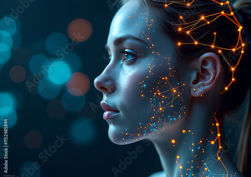 female humanoid head merged supercomputer represents artificial intelligence futuristic neural network connection