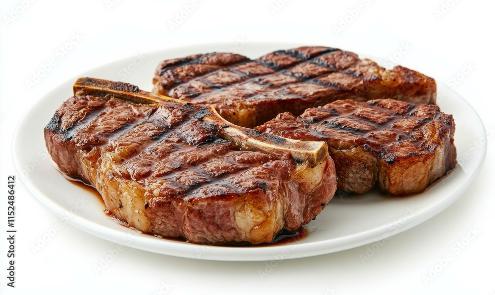 Grilled meat dish is served on a white plate Grilled meat dish is served on a white plate