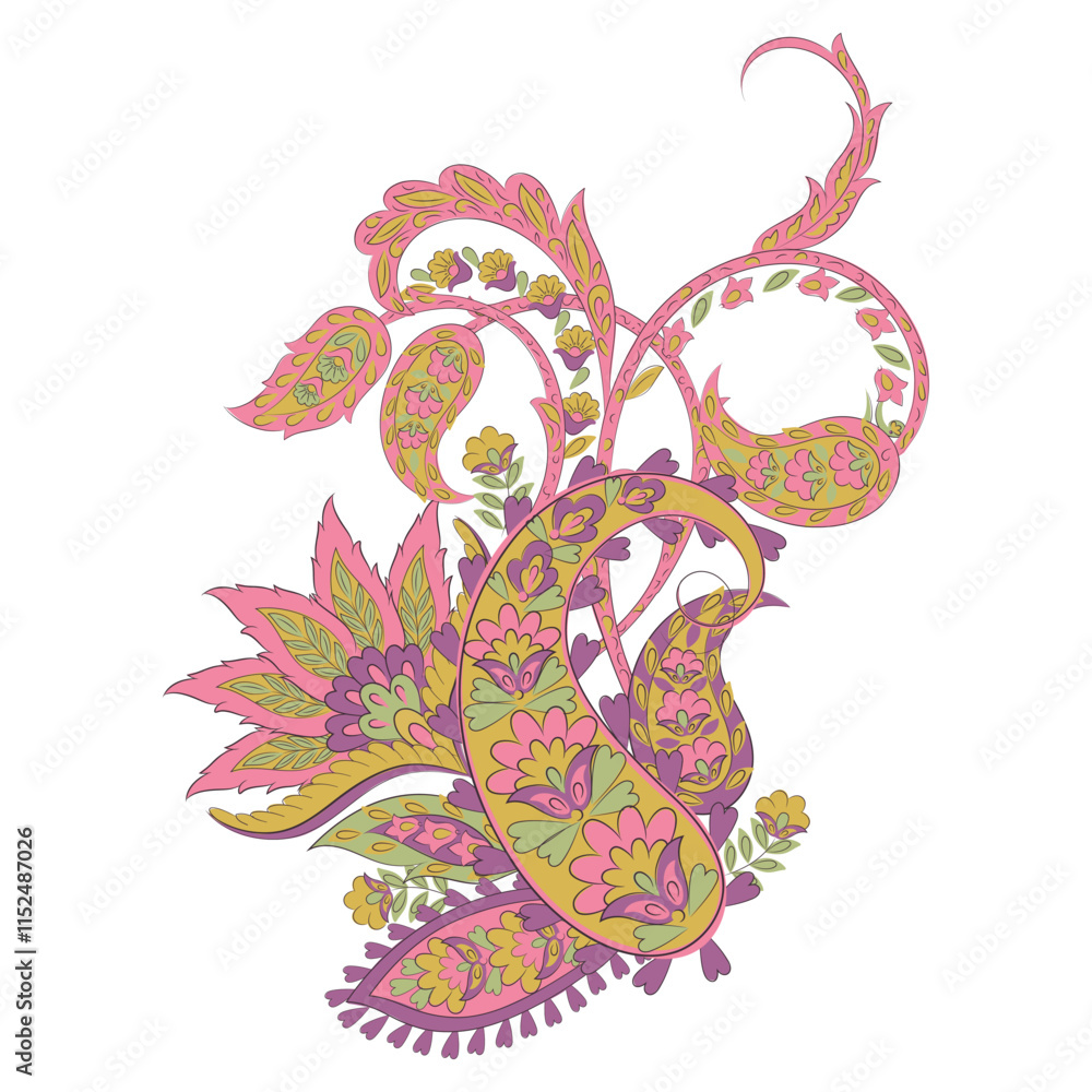 Isolated traditional Asian element Paisley. Traditional colorful paisley vector pattern. Pattern for textile design or fabrics. Fashionable design Isolated traditional Asian element Paisley. Traditional colorful paisley vector pattern. Pattern for textile design or fabrics. Fashionable design