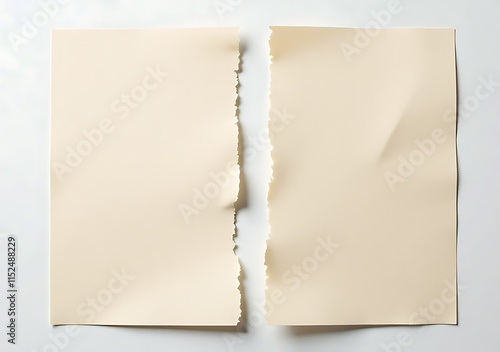 paper torn two equal halves clean cuts along edges completely separating sheets
