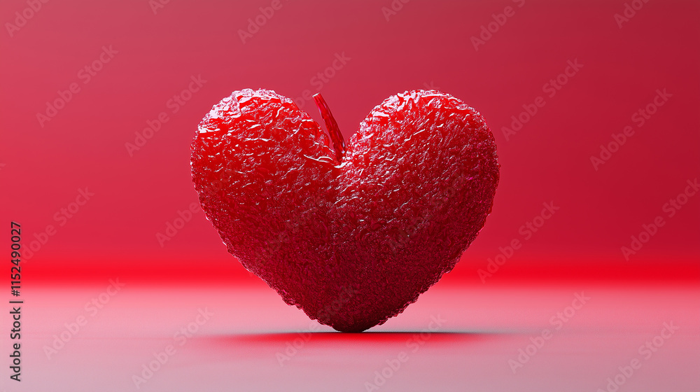 Obraz premium Vibrant red heart shape with textured surface against a smooth red background