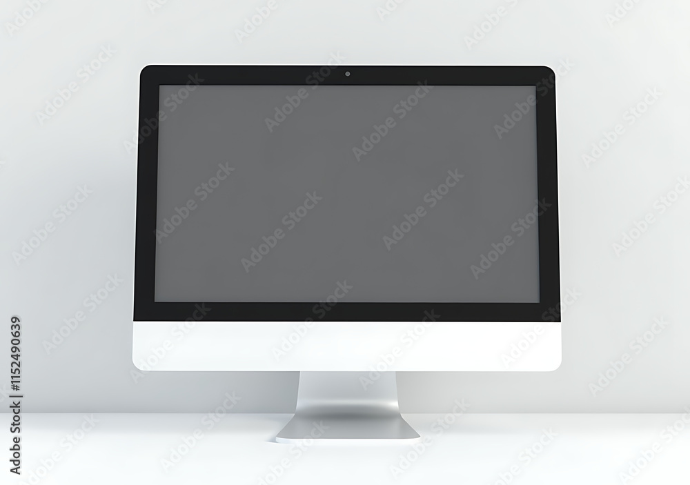 white computer screen stands alone plain room white computer screen stands alone plain room
