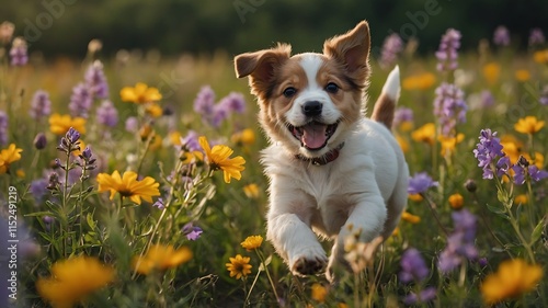 Joyful Puppy in a Blooming Meadow