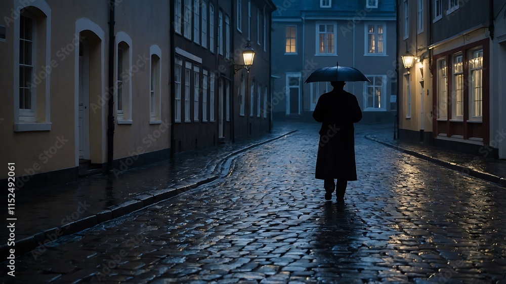 Solitary Stroll in a Rain-Kissed European Lane Solitary Stroll in a Rain-Kissed European Lane