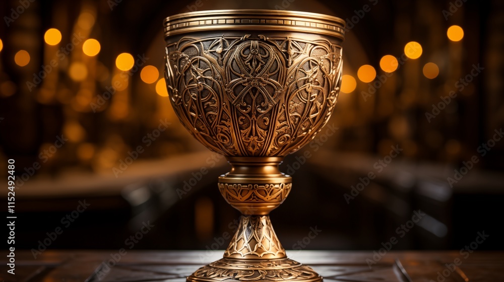 An antique golden chalice with a rustic look, studio view, isolated on white background. An antique golden chalice with a rustic look, studio view, isolated on white background.