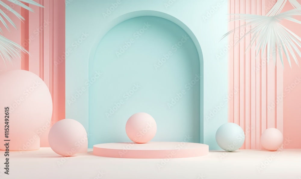 Fototapeta premium Pastel Colored Tech Background with a Geometric 3D Structure. Clean, Minimal design with Simple Futuristic Forms. 3D Render.