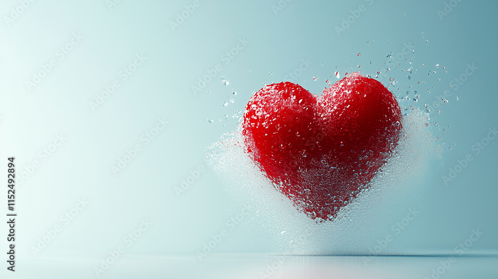 Obraz premium Red heart splashing into water against a white background, symbolizing love and emotions