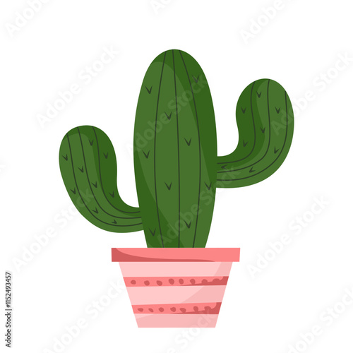 two branched cactus in pot illustration