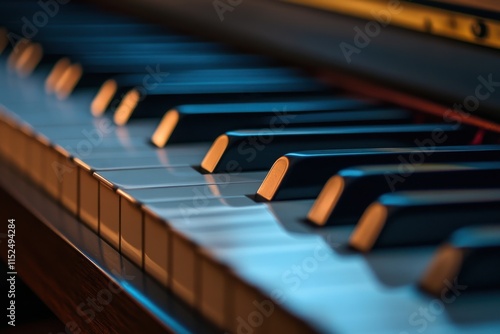 Wallpaper Mural Close-up view of piano keys illuminated by soft lighting in a dark setting Torontodigital.ca