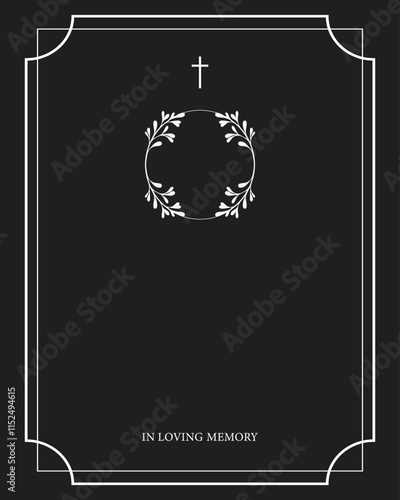 Funeral vector card. Empty card. Black and white