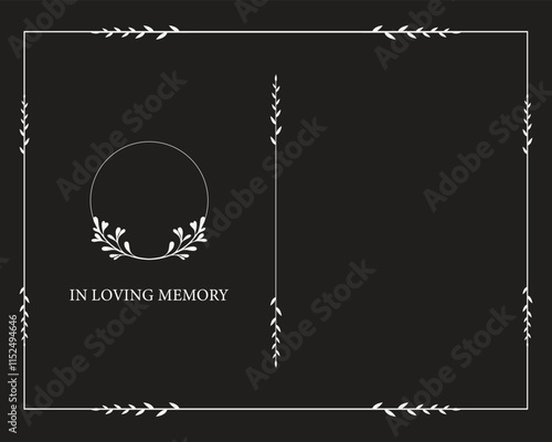 Funeral vector card. Empty card. Black and white background and frame. Funeral invitation