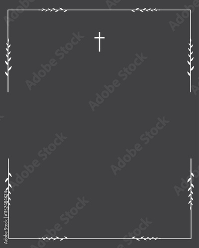 Funeral vector card. Empty card. Leaves frame