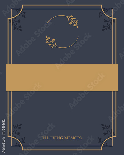 Funeral vector card. Empty card with empty gold frame for text