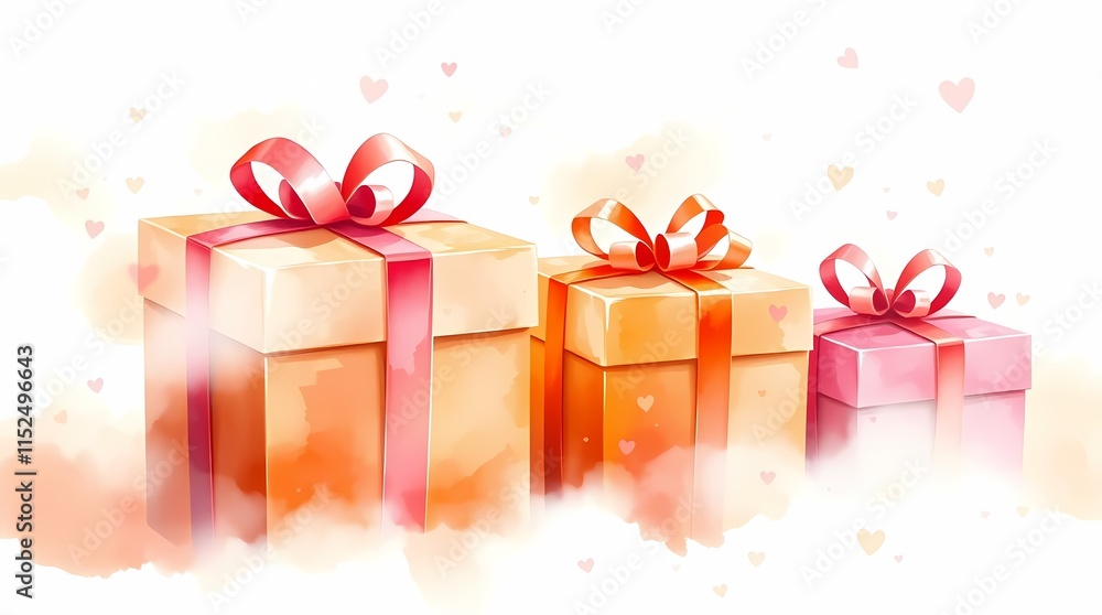Valentine's Day background with colorful gift boxes and soft hearts Valentine's Day background with colorful gift boxes and soft hearts