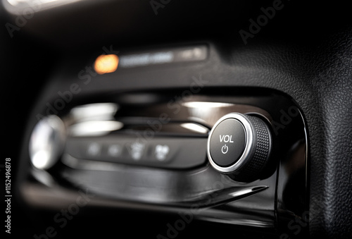 radio on off power button and interior dashboard for radio sound music entertainment in vehicle modern and luxury car automobile photo