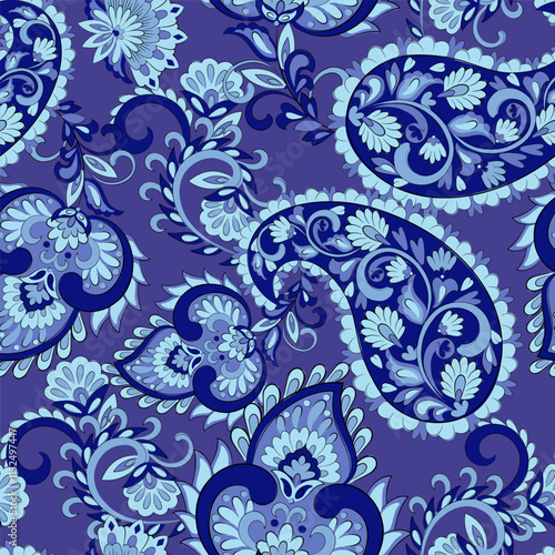 Seamless pattern traditional Asian paisley design. Vector pattern for textile design and fabrics, fashionable and delicate. photo