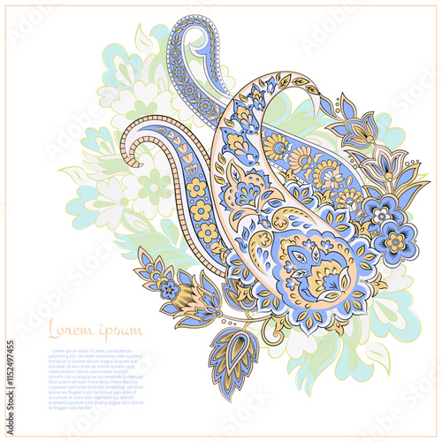 Paisley Vector Pattern. Floral Isolated Asian Illustration