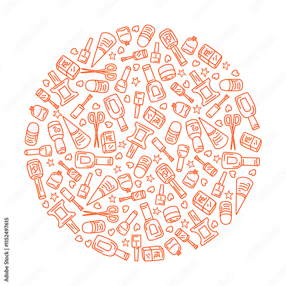 nail polish bottles shaped in circle vector illustration. Manicure pedicure template nail polish bottles shaped in circle vector illustration. Manicure pedicure template