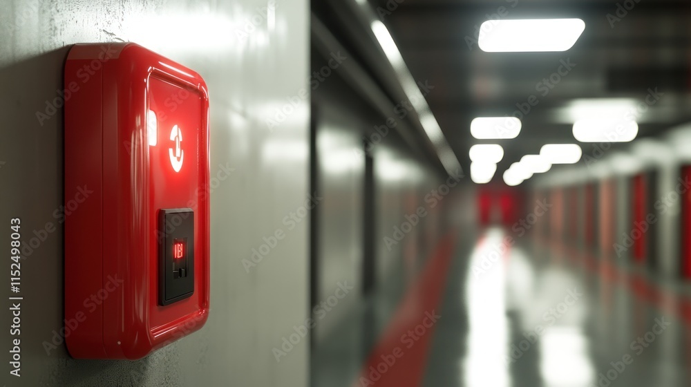 Red Fire Alarm Box in a Hallway Red Fire Alarm Box in a Hallway