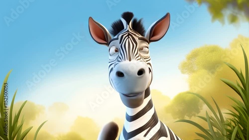 Talking zebra close up, cartoon character