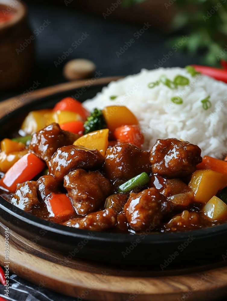Flavorful stir-fry with vegetables and rice served hot Flavorful stir-fry with vegetables and rice served hot