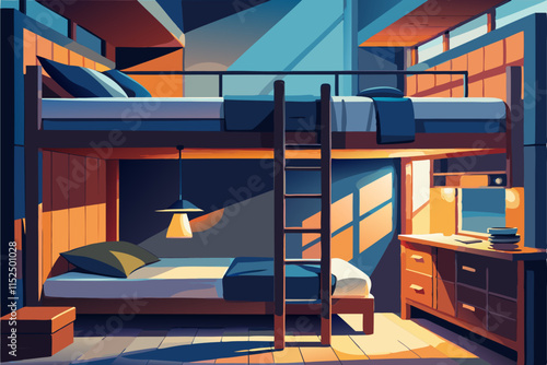 Room with bed in dormitory student hostel.