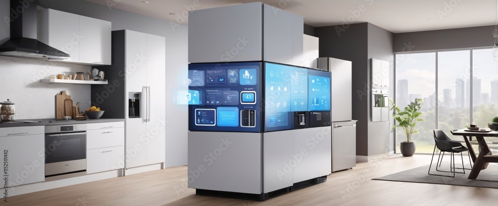 illustrate the concept of the Internet of Things with an image of a smart home, featuring various connected devices and appliances, shot from a low angle with a wide-angle lens illustrate the concept of the Internet of Things with an image of a smart home, featuring various connected devices and appliances, shot from a low angle with a wide-angle lens