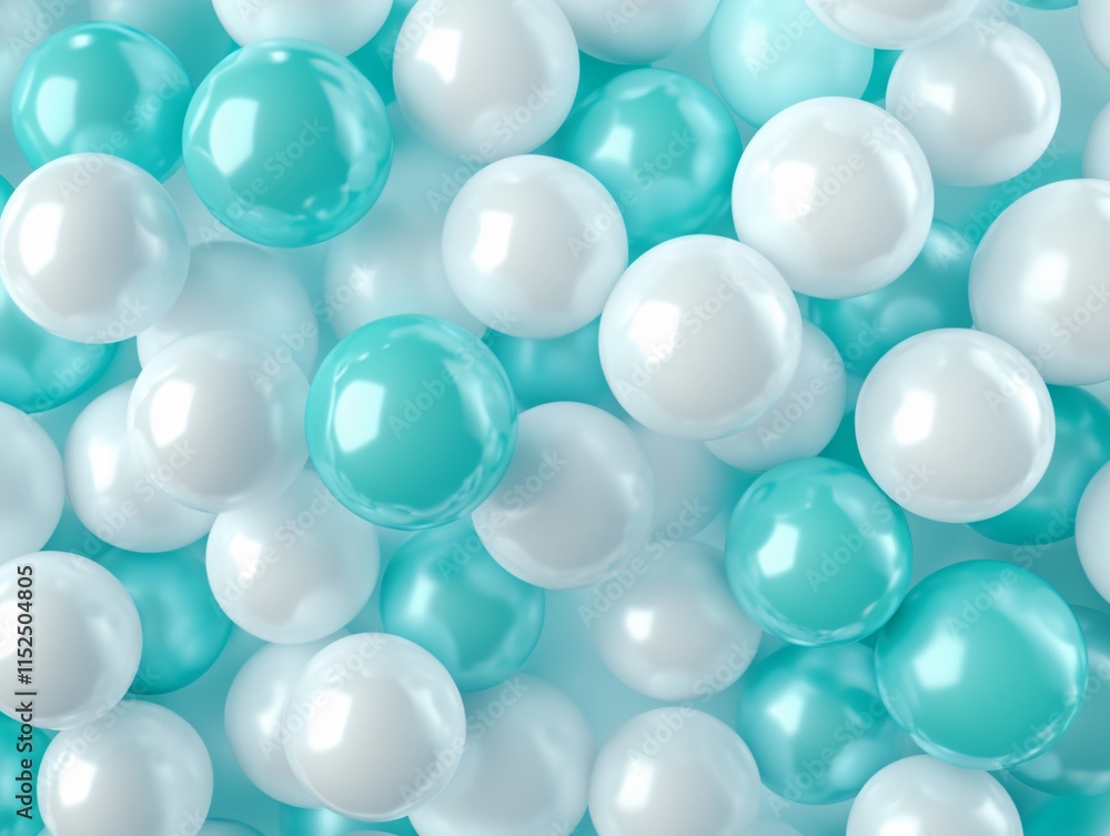 Abstract Background White and Teal Glossy Spheres Abstract Background White and Teal Glossy Spheres
