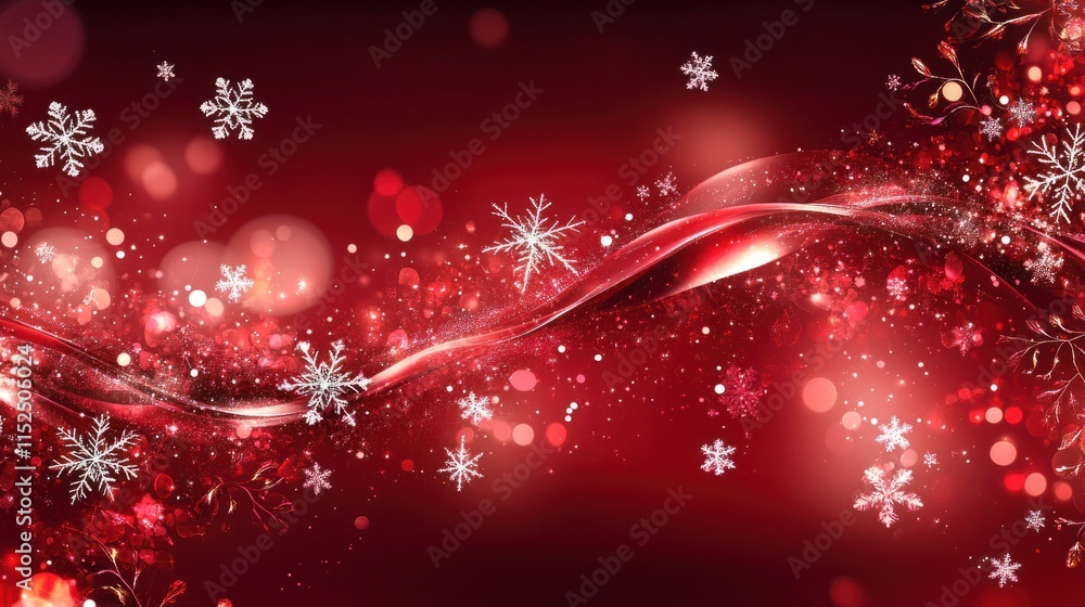 Obraz premium An elegant abstract Christmas design with overlapping snowflakes and soft bokeh lights on a deep red background