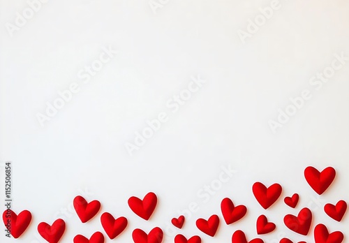 Romantic Red Hearts Scattered on White Background Valentines Day