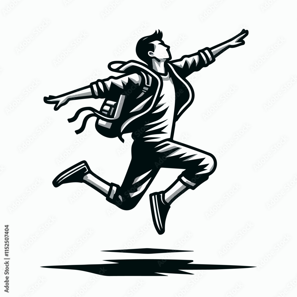 Fototapeta premium vector illustration of people running, jumping, celebrating victory