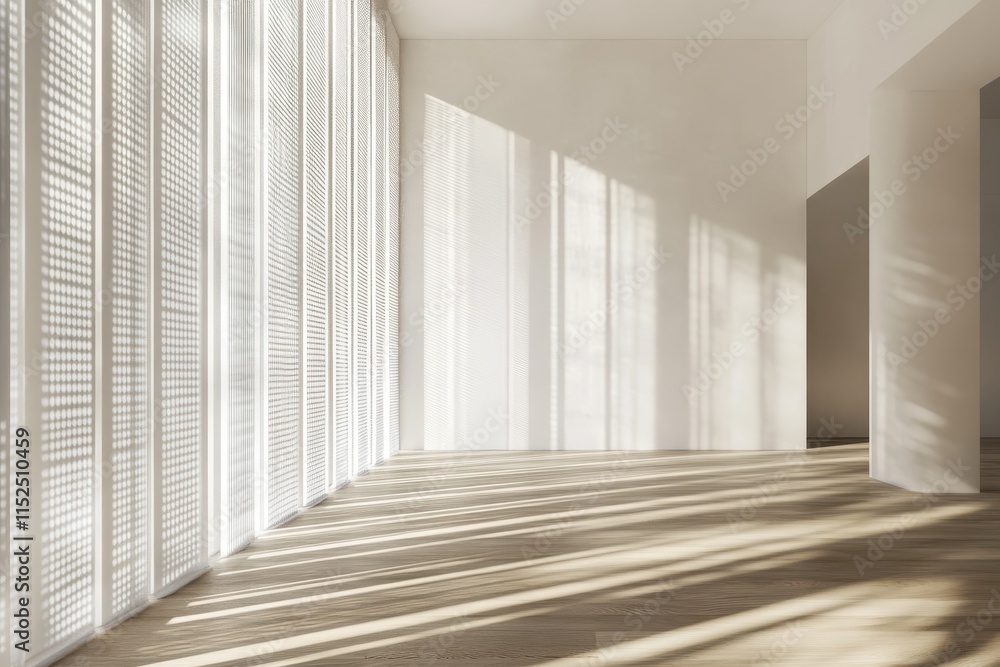 Sunlit minimalist empty room with large windows and wooden floor. Sunlit minimalist empty room with large windows and wooden floor.