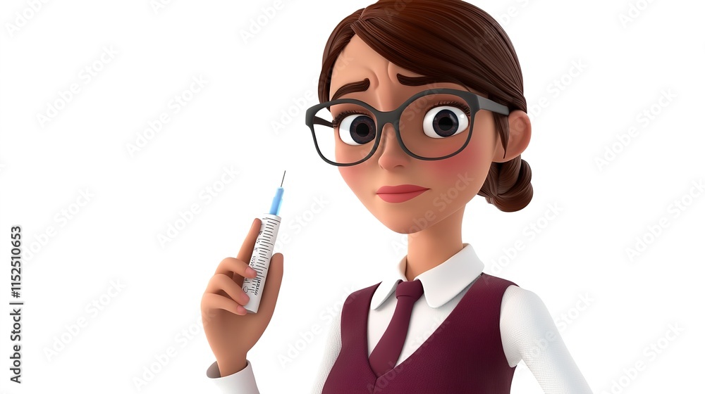 3D Cartoon Character of an Office Worker Woman Holding a Thermometer, Pretending to Be Sick, on a White Isolated Background, Humorous and Relatable Workplace Concept 3D Cartoon Character of an Office Worker Woman Holding a Thermometer, Pretending to Be Sick, on a White Isolated Background, Humorous and Relatable Workplace Concept