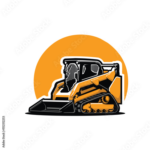 Skid Steer Track Loader Vector Art Illustration Isolated. Best for Construction and Excavating Related Industries