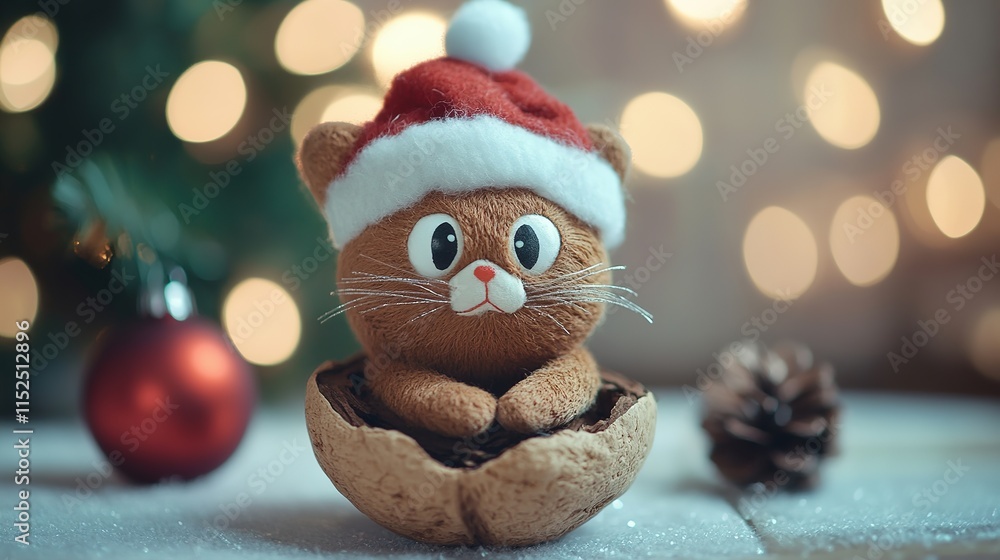 Fototapeta premium Cute Christmas Jelly Cat Doll Shaped Like a Nut, Festive Holiday Decoration with Soft, Squishy Texture and Whimsical Appeal