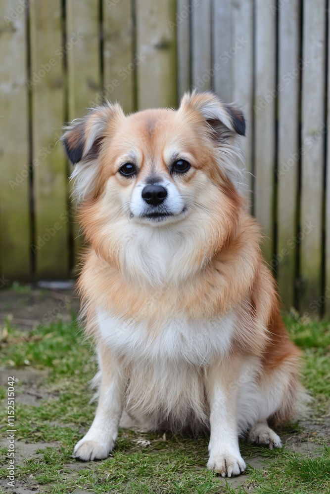 Adorable Fluffy Small Dog Sitting Outdoors, Cute Puppy Portrait Adorable Fluffy Small Dog Sitting Outdoors, Cute Puppy Portrait