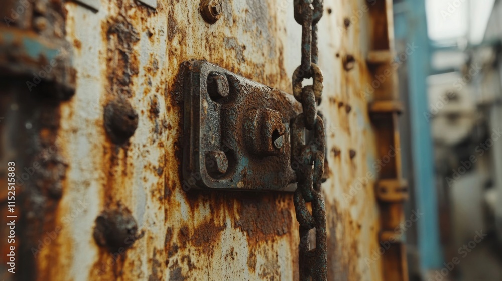 Rusty Metal Door Secured With Chain And Lock