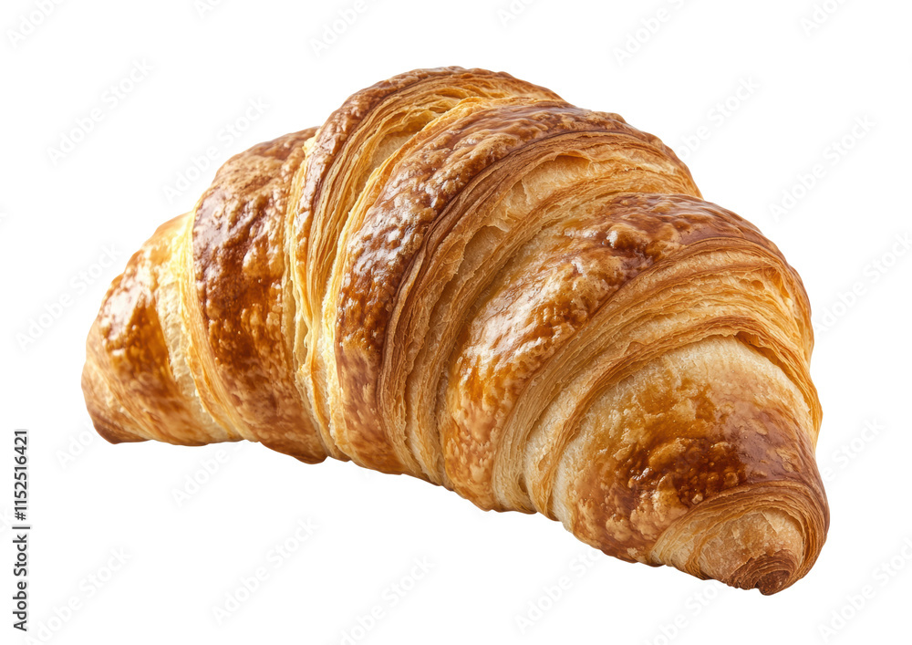 Golden flaky croissant with crisp layers, shiny buttery texture and artisanal craftsmanship, perfect French pastry for breakfast, snacks, or gourmet meals isolated on transparent background Golden flaky croissant with crisp layers, shiny buttery texture and artisanal craftsmanship, perfect French pastry for breakfast, snacks, or gourmet meals isolated on transparent background