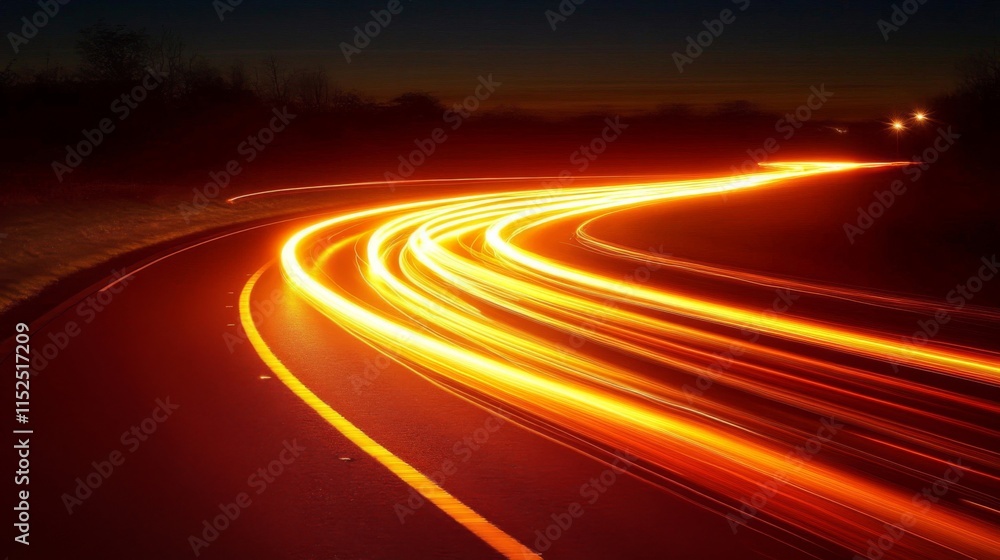 Night Road Showing Light Trails Of Vehicles Night Road Showing Light Trails Of Vehicles