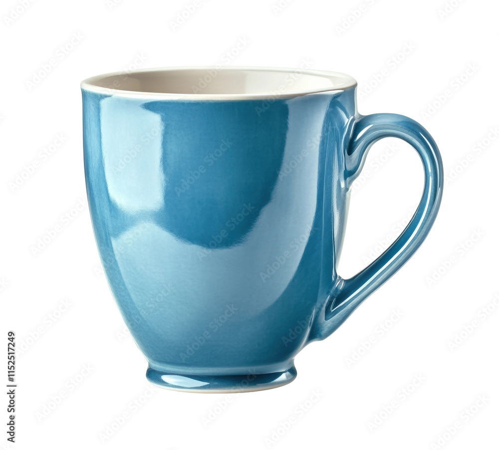 Blue ceramic coffee mug with curved handle, glossy finish, minimalist design, versatile drinkware for tea or hot beverages, household utility item isolated on transparent background Blue ceramic coffee mug with curved handle, glossy finish, minimalist design, versatile drinkware for tea or hot beverages, household utility item isolated on transparent background
