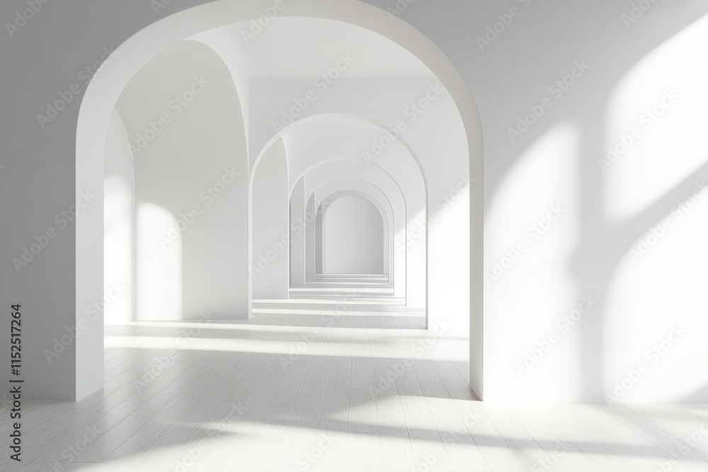White arched hallway with sunlight. White arched hallway with sunlight.