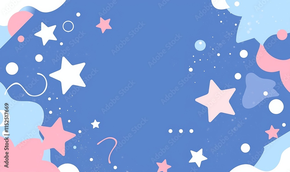 Cute minimalistic background for an online store, featuring blue with white stars and pink polka dots Cute minimalistic background for an online store, featuring blue with white stars and pink polka dots
